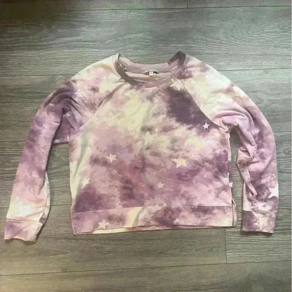 Wildfox Purple and White Tie Dye Crew Neck Sweatshirt with Stars Size S - Picture 1 of 7